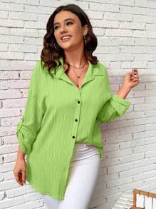 Calvaya Áo sơ mi Plus Size Nút phía trước màu trơn Giải trí - màu xanh lá - Xem 1