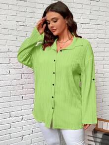 Calvaya Áo sơ mi Plus Size Nút phía trước màu trơn Giải trí - màu xanh lá - Xem 5