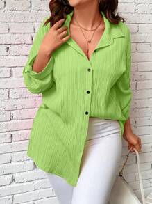 Calvaya Áo sơ mi Plus Size Nút phía trước màu trơn Giải trí - màu xanh lá - Xem 6