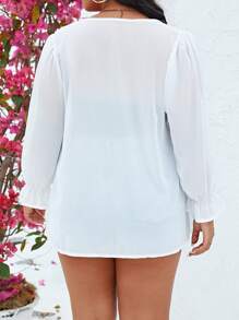 SHEIN Holidaya Plus Flounce Sleeve Open Front Coat - White - View 2