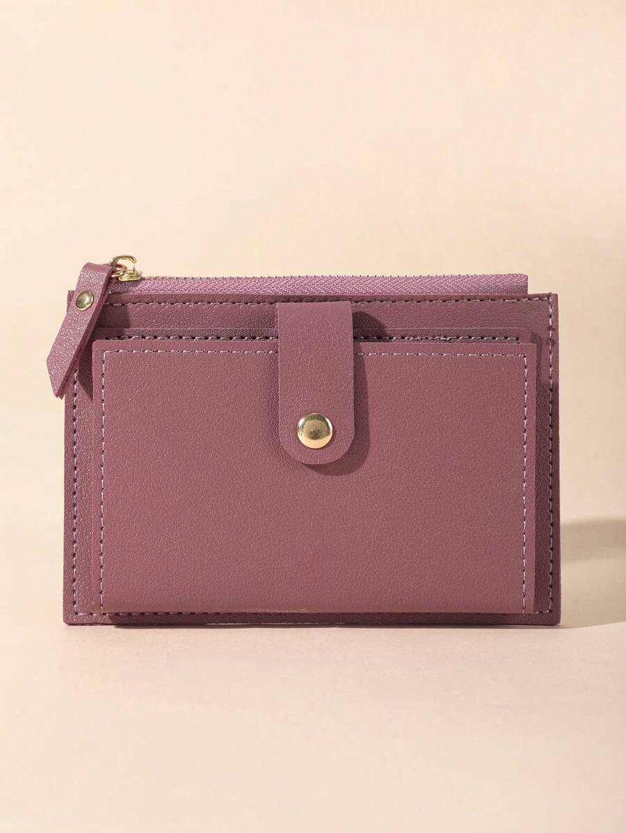 Solid Colour Card Holder Zipper - Red Violet - View 1