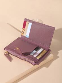 Solid Colour Card Holder Zipper - Red Violet - View 2