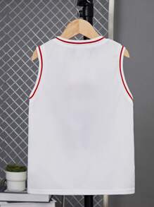 SHEIN Tween Boy Letter Graphic Contrast Trim Basketball Jersey - White - View 2