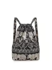Totem Elephant Printed Women's Drawstring Backpack - Multicolor - View 1