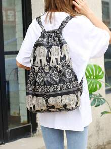 Totem Elephant Printed Women's Drawstring Backpack - Multicolor - View 2