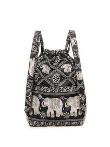 Totem Elephant Printed Women's Drawstring Backpack - Multicolor - View 4