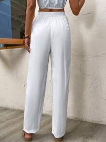 SHEIN LUNE 素色斜口袋長褲 - 白色 - 查看 2