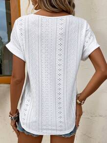 SHEIN LUNE Áo thun nữ Cắt ra Tranh thêu màu trơn Giải trí - trắng - Xem 2