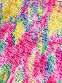 SHEIN 女孩紮染方領泡泡袖荷葉邊襯衫 - 彩色 - 查看 4