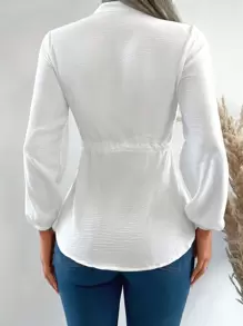 RueChic Notched Neck Drawstring Waist Blouse - trắng - Xem 2