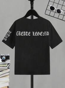 SHEIN Tops con trai Lá thư Giải trí - màu đen - Xem 1