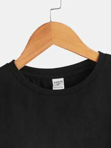 SHEIN Tops con trai Lá thư Giải trí - màu đen - Xem 4