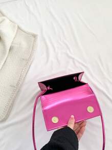 Mini Flap Túi Vuông Cá Sấu Dập Nổi Kim Loại Funky - Màu Hồng Tươi - Xem 7