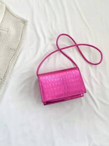 Mini Flap Túi Vuông Cá Sấu Dập Nổi Kim Loại Funky - Màu Hồng Tươi - Xem 2
