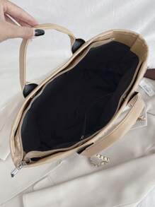Large Capacity Top Handle Bag Contrast Binding - White - View 3