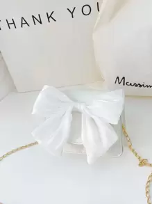纯色蝴蝶结儿童单肩包可爱女童链条包迷你花朵装饰pu包单肩包配饰口红包 - 白色 - 查看 1