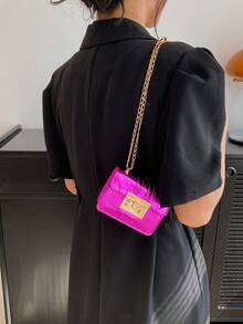 Mini geantă pătrată curea cu lanț cu model metalic