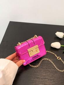 Mini geantă pătrată curea cu lanț cu model metalic