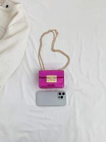 Mini geantă pătrată curea cu lanț cu model metalic