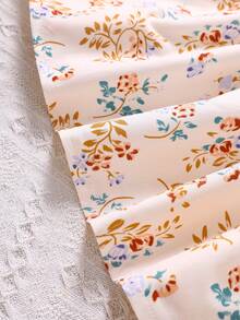 Toddler Girls Floral Print Statement Collar Puff Sleeve Dress - Apricot - View 3