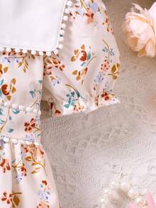 Toddler Girls Floral Print Statement Collar Puff Sleeve Dress - Apricot - View 4