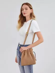 MOTF PREMIUM Túi Crossbody Nữ Dây kéo màu trơn Có thể điều chỉnh được Sẵn sàng Đúng mốt - Màu Khaki - Xem 2
