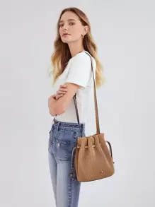 MOTF PREMIUM Túi Crossbody Nữ Dây kéo màu trơn Có thể điều chỉnh được Sẵn sàng Đúng mốt - Màu Khaki - Xem 3
