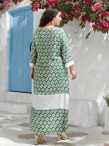 Al Najma Plus Geo Print Contrast Binding Dress - Multicolor - View 2