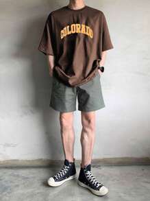 DAZY Đàn ông trở lại trường học bằng vải cotton có họa tiết thả vai - màu nâu - Xem 3