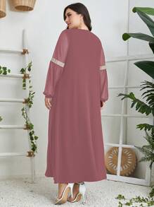 Al Najma 大碼花卉刺繡燈籠袖連衣裙 - 藕粉色 - 查看 2