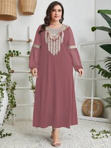 Al Najma 大碼花卉刺繡燈籠袖連衣裙 - 藕粉色 - 查看 3