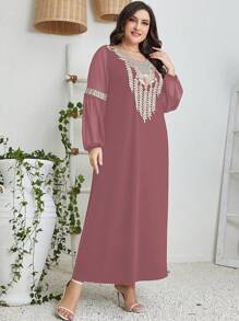 Al Najma 大碼花卉刺繡燈籠袖連衣裙 - 藕粉色 - 查看 5