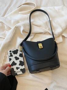 Minimalist Bucket Bag Mini Twist Lock Top Handle - Black - View 2