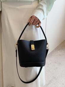 Minimalist Bucket Bag Mini Twist Lock Top Handle - Black - View 4