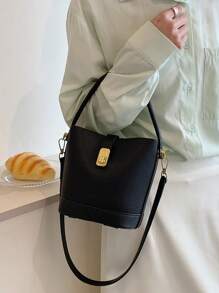 Minimalist Bucket Bag Mini Twist Lock Top Handle - Black - View 5
