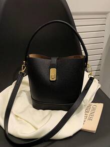 Minimalist Bucket Bag Mini Twist Lock Top Handle - Black - View 8