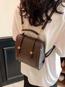 Mochila Vintage Mini Con Solapa Para Mujer - Café integral - Ver 1