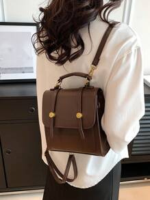 Mochila Vintage Mini Con Solapa Para Mujer - Café integral - Ver 2