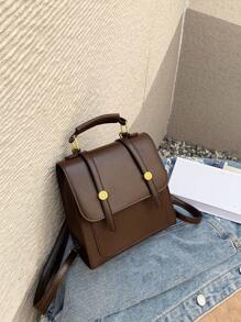 Mochila Vintage Mini Con Solapa Para Mujer - Café integral - Ver 8