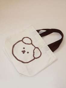 Túi Xách Hình Gấu Dễ Thương, Túi Đựng Hộp Cơm, Túi Vải Có Tay Cầm - Màu Khaki - Xem 3