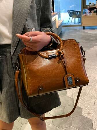 简约方形包袋，中号双手柄，复古风，带包包吊饰，母亲节礼物，送给妈妈