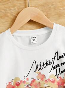 SHEIN Tops con gái Con số Slogan Giải trí - trắng - Xem 3