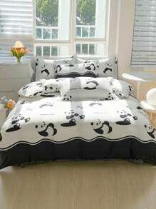 熊貓圖案被套套裝無填充物可愛布藝床上用品適用於臥室 - 彩色 - 查看 1