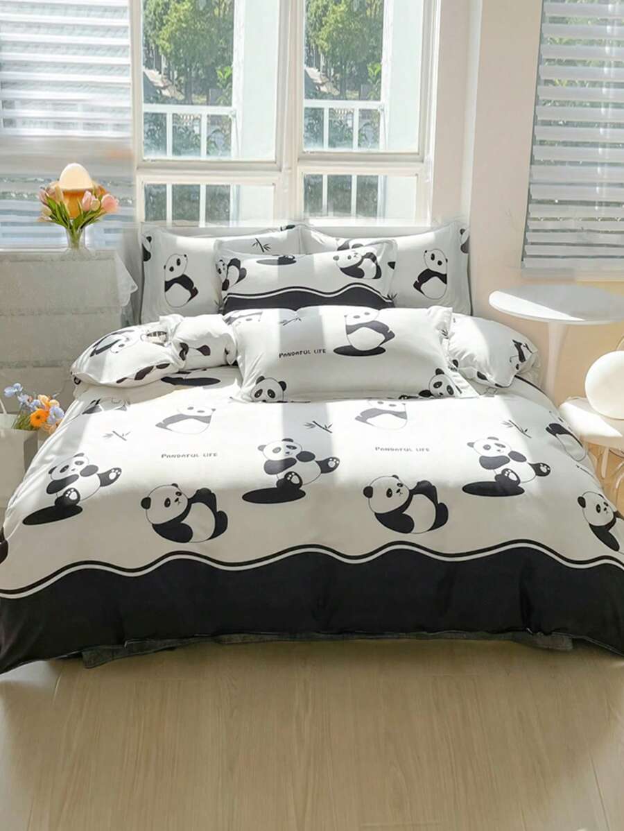 熊貓圖案被套套裝無填充物可愛布藝床上用品適用於臥室 - 彩色 - 查看 1