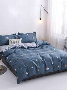 Bộ 3 Vỏ Chăn Họa Tiết Hoạt Hình (1 Vỏ Chăn Và 2 Vỏ Gối), Không Kèm Đệm, Bộ Chăn Ga Gối Vải Dễ Thương Cho Phòng Ngủ - Nhiều màu - Xem 2