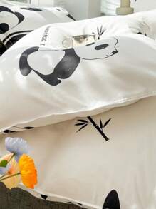 熊貓圖案被套套裝無填充物可愛布藝床上用品適用於臥室 - 彩色 - 查看 4