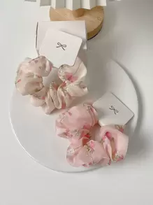 2个装碎花发圈，优雅粉色配饰，情人节礼物，发圈，马尾辫发绳，头饰 - 彩色 - 查看 2