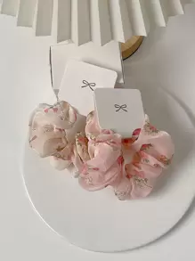 2个装碎花发圈，优雅粉色配饰，情人节礼物，发圈，马尾辫发绳，头饰 - 彩色 - 查看 4