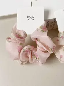 2个装碎花发圈，优雅粉色配饰，情人节礼物，发圈，马尾辫发绳，头饰 - 彩色 - 查看 5