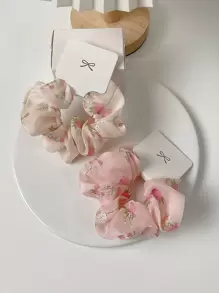 2个装碎花发圈，优雅粉色配饰，情人节礼物，发圈，马尾辫发绳，头饰 - 彩色 - 查看 6